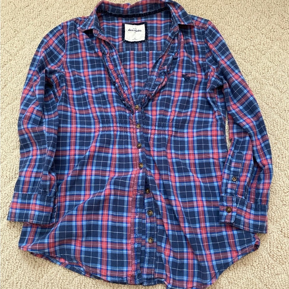 Abercrombie kids plaid babydoll button down